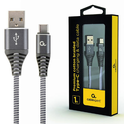 Product Καλώδιo USB Cablexpert PREMIUM COTTON BRAIDED Type-C 1M SPACEGREY/WHITE base image