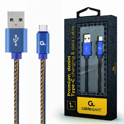 Product Καλώδιo USB Cablexpert PREMIUM JEANS Type-C With METAL Connectors 1M BLUE base image