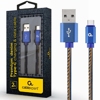 Product Καλώδιo USB Cablexpert PREMIUM JEANS Type-C With METAL Connectors 2M BLUE base image