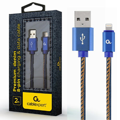 Product Καλώδιo USB Cablexpert PREMIUM JEANS 8-PIN With METAL Connectors 2M BLUE base image