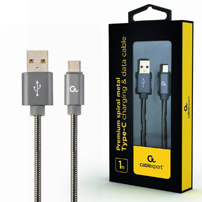 Product Καλώδιo USB Cablexpert PREMIUM SPIRAL METAL Type-C 1M METALLIC GREY base image