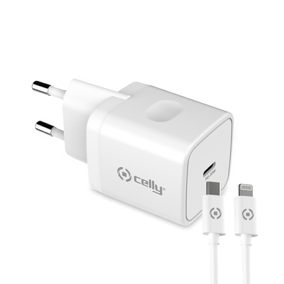 Product Φορτιστής Πρίζας Celly Σετ Pro Power USB-C 20W Type-C σε Lightning 1m Λευκό base image