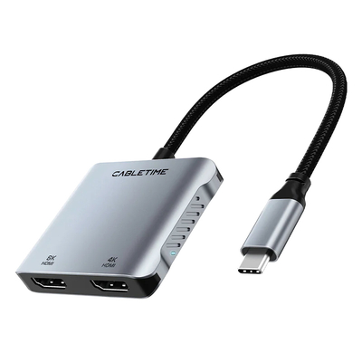 Product Docking Station Cabletime CT-CM2H8K-AG, USB/Type-C/2x HDMI, 8K 100W, γκρι base image