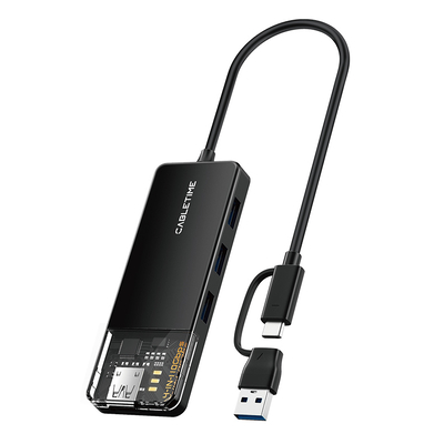 Product USB Hub Cabletime Ct-Hubt5-Pb, 4X Θυρών, 10Gbps, Usb/USB-C Σύνδεση, Μαύρο base image