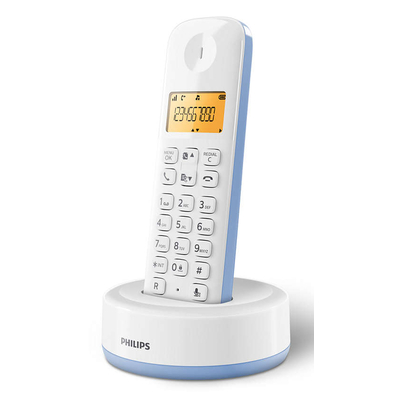 Product Ασύρματο Τηλέφωνο Philips D1601S-34, με ελληνικό μενού, λευκό-μπλε base image