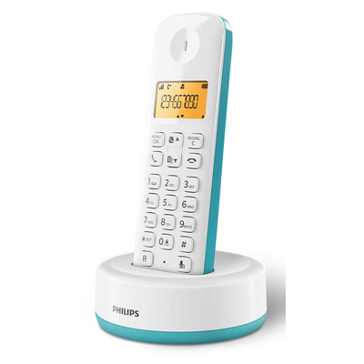 Product Ασύρματο Τηλέφωνο Philips D1601T-34, με ελληνικό μενού, λευκό-πράσινο base image