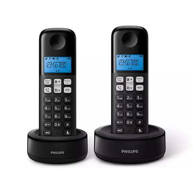 Product Ασύρματο Τηλέφωνο Philips D1612B/GRS Μαύρο (Ελληνικό Μενού) Διπλό με 50 μνήμες base image