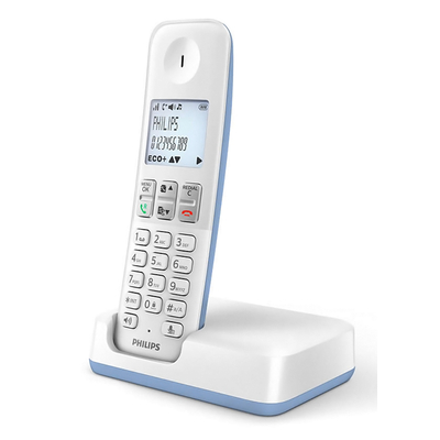 Product Ασύρματο Τηλέφωνο Philips D2501S-34, με ελληνικό μενού, λευκό-μπλε base image