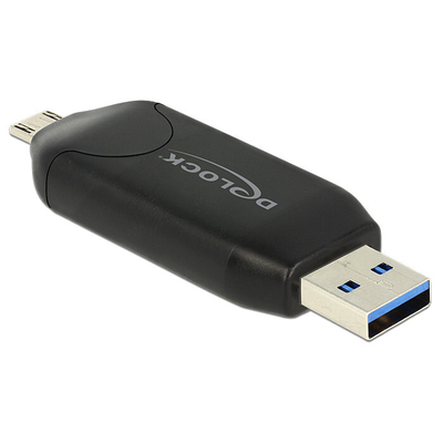 Product Card Reader Delock USB3.0 A +micro B To SD SDHC MMC micSD OTG base image