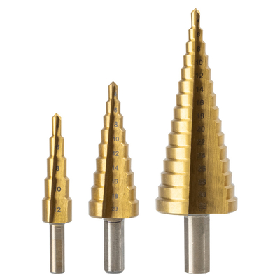 Product Κωνικά Τρυπάνια Deli DH-Jtz0003-Ed1 για Μέταλλο, Hss 4241, 4-12/4-20/4-32Mm, 3Τμχ base image