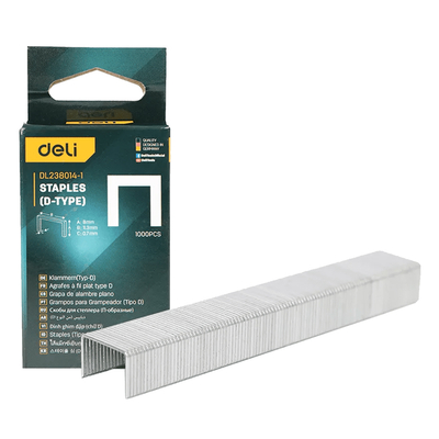 Product Συνδετήρες Deli σχήματος Π DL238014-1 για καρφωτικό, 0.7x8x11.3mm, 1000τμχ base image