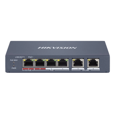 Product Network Switch Hikvision Managed DS-3E1106HP-EI, 4x PoE & 2x RJ45 ports, 100Mbps base image