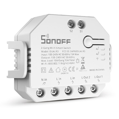 Product Ενδιάμεσος Διακόπτης Sonoff smart DUALR3, 2-Gang, WiFi, 15A, λευκός base image
