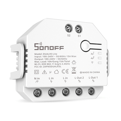 Product Smart Διακόπτης Sonoff DUALR3 Lite, 2-Gang, Wi-Fi, 15A, λευκός base image