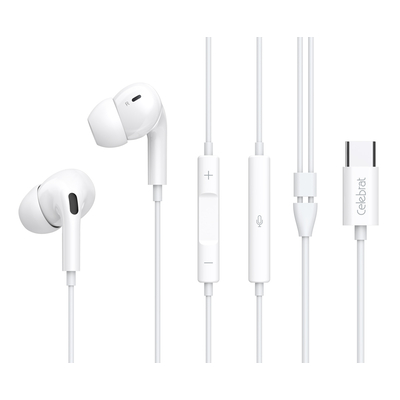 Product Ακουστικά Handsfree Celebrat με Μικρόφωνο E300, USB-C Σύνδεση, Φ10mm, 1.2M, Λευκά base image