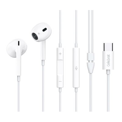 Product Ακουστικά Handsfree Celebrat με Μικρόφωνο E400, USB-C Σύνδεση, Φ14mm, 1.2M, Λευκά base image