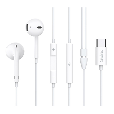 Product Ακουστικά Handsfree Celebrat με Μικρόφωνο E500, USB-C Σύνδεση, Φ14mm, 1.2M, Λευκά base image