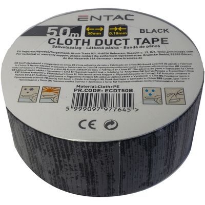 Product Αυτοκόλλητη Ταινία Entac Υφασμάτινη 0.18x50mm Μαύρο 50m base image