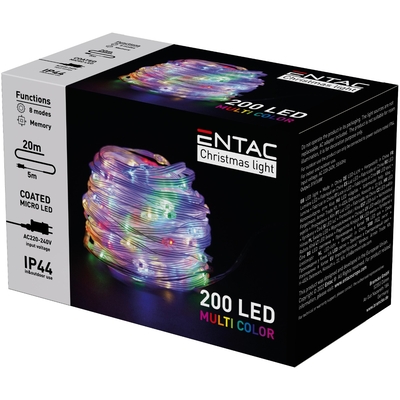 Product Χριστουγεννιάτικα Λαμπάκια Entac IP44 200 Επικαλυμμένες PVC Ψείρες LED Πολύχρωμα 20m base image