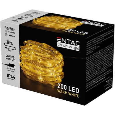 Product Χριστουγεννιάτικα Λαμπάκια Entac IP44 200 Επικαλυμμένες PVC Ψείρες LED Θερμό 20m base image