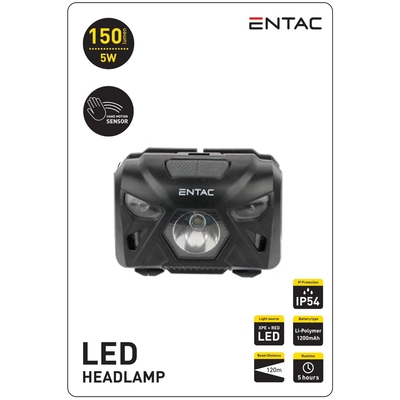 Product Φακός Κεφαλής Entac 5W Με Αισθητήρα Κίνησης XPE + Κόκκινο Φως - Μαύρο base image