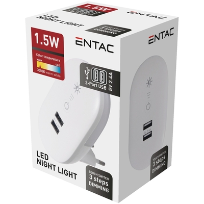 Product Φωτάκι Νυκτός Entac 3000K Dimmable με 2 USB Θύρες base image