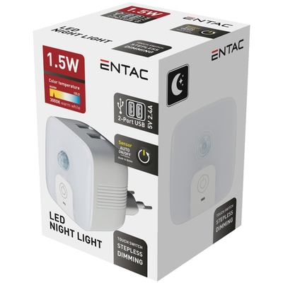 Product Φωτάκι Νυκτός Entac 3000K με 2 USB Θύρες και Φωτοκύτταρο base image