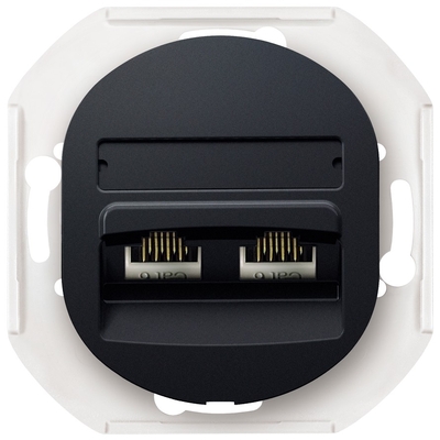 Product Πρίζα Δικτύου EON E614.E1 double without cover frame 2xRJ45 Cat 5e UTP, soft-touch black base image