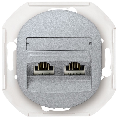 Product Πρίζα Δικτύου EON E614.S double without cover frame 2xRJ45 Cat 5e UTP, silver base image