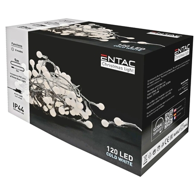 Product Χριστουγεννιάτικα Λαμπάκια Entac IP44 120 LED 15mm Μπάλες Ψυχρό 9m base image
