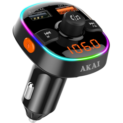 Product FM Transmitter Akai Fmt-52bt Με Led, Hands Free, Φορτιστή Αυτοκινήτου, Bluetooth, Micro Sd, Και 2 Usb base image