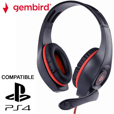 Product Headset Gembird Gaming With VOLUME CONTROL PC/PS4 RED-Black base image