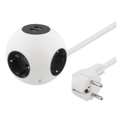 Product Πολύπριζο Deltaco Power Globe σε Σφαιρικο Σχήμα 4 Θέσεων και 2xUSB-A, Παιδική Προστασία, 1,4m Λευκό GT-292 base image