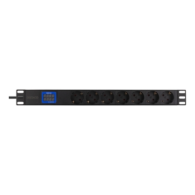 Product Πολύπριζο Deltaco Rack 19" PDU 7 Schuko, 3500W, με Ψηφιακή Ένδειξη Volt/Amp Μαύρο GT-8637 base image