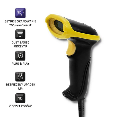 Product Barcode Scanner Qoltec 50860 Wired Laser, USB base image