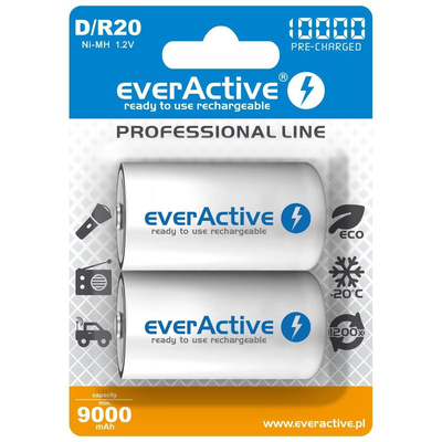 Product Επαναφορτιζόμενη Μπαταρία Rechargeable Batteries everActive R20/D Ni-MH 10000 mAh ready to use base image