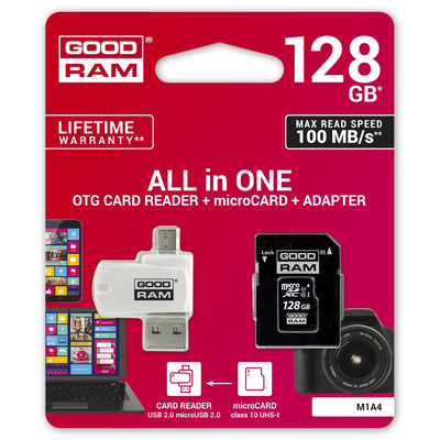 Product Κάρτα Μνήμης Micro SDXC 128GB GoodRam All in one M1A4-1280R12 Class 10 base image
