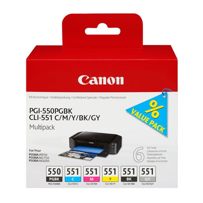 Product Μελάνι Canon ink cartridge PGI-550PGBK & CLI551 - 6er Pack - PGBK / C / M / Y / BK / GY base image