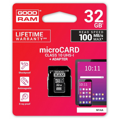 Product Κάρτα Μνήμης MicroSDHC 16GB Goodram Class 10 UHS-I R/10W + SD Adapter base image