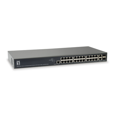 Product Network Switch LevelOne GE GEP-2681 2xGSFP 185W 24-port PoE base image