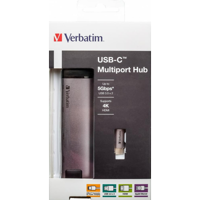 Product USB Hub USB-C Verbatim Adapter USB 3.1 / USB 3.0 x 2 HDMI RJ45 base image