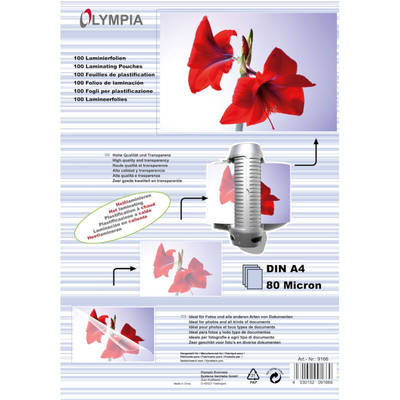 Product Φύλλα Πλαστικοποίησης Olympia 9166 Α4 80microns 100τμχ base image