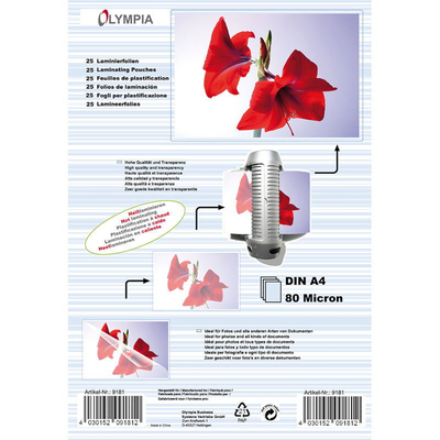 Product Φύλλα Πλαστικοποίησης Olympia 9181 Α4 80microns 25τμχ base image