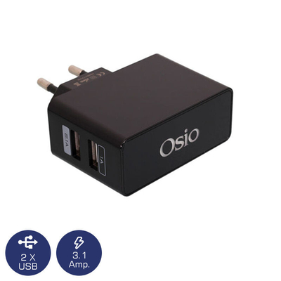 Product Φορτιστής USB Πρίζας Osio OTU-385B 2 USB και LED base image
