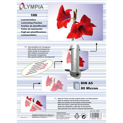 Product Φύλλα Πλαστικοποίησης Olympia 9167 Α5 80microns 100τμχ base image