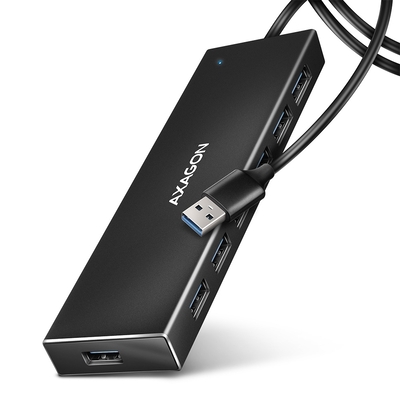 Product USB Hub Axagon 7x USB 3.2 Gen 1 ALU FLAT micro USB power IN, 1m USB-A cable HUE-F7A base image