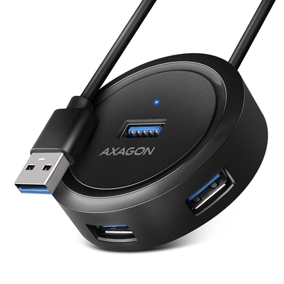 Product USB Hub Axagon 4x USB3.2 Gen 1 ROUND, micro USB power IN, Καλώδιο 30cm USB-A HUE-P1A base image