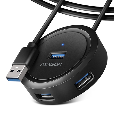 Product USB Hub Axagon 4x USB 3.2 Gen 1 ROUND, micro USB power IN, Καλώδιο 1.2m USB-A HUE-P1AL base image