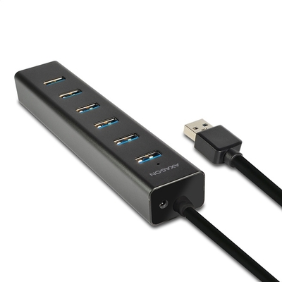 Product USB Hub Axagon 7x USB3.0 ALU Charging Incl. AC Adapter, Black HUE-SA7BP base image