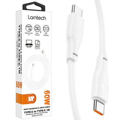 Product Καλώδιο USB Lamtech CHARGE AND DATA Type-C TO Type-C 60W 2M White base image